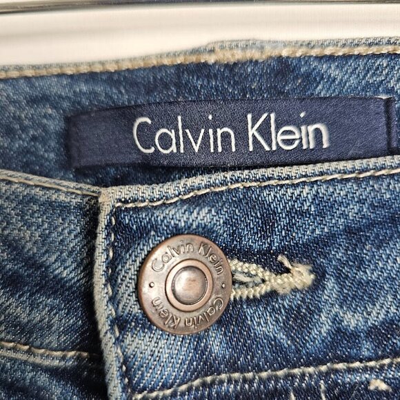 Women's CALVIN KLEIN Straight Leg Jeans Pants MEDIUM WASH BLUE size 16 High Rise - Picture 4 of 7